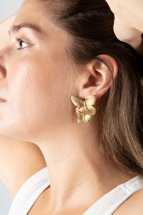 Gold Double Butterfly Earings CoastBcn